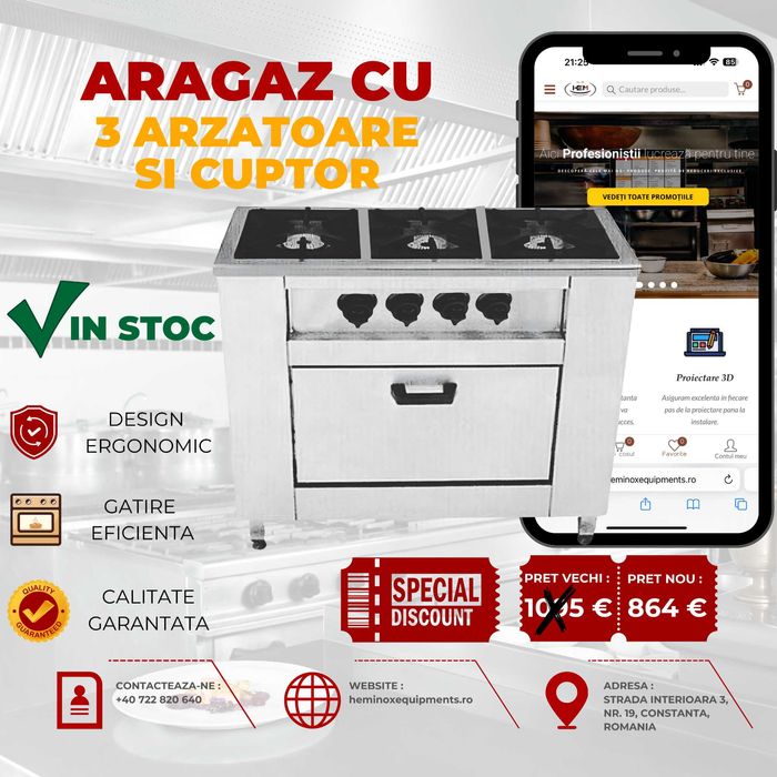 Masina De Gatit/Aragaz Inox Cu Cuptor Profesional PRET PROMOTIONAL