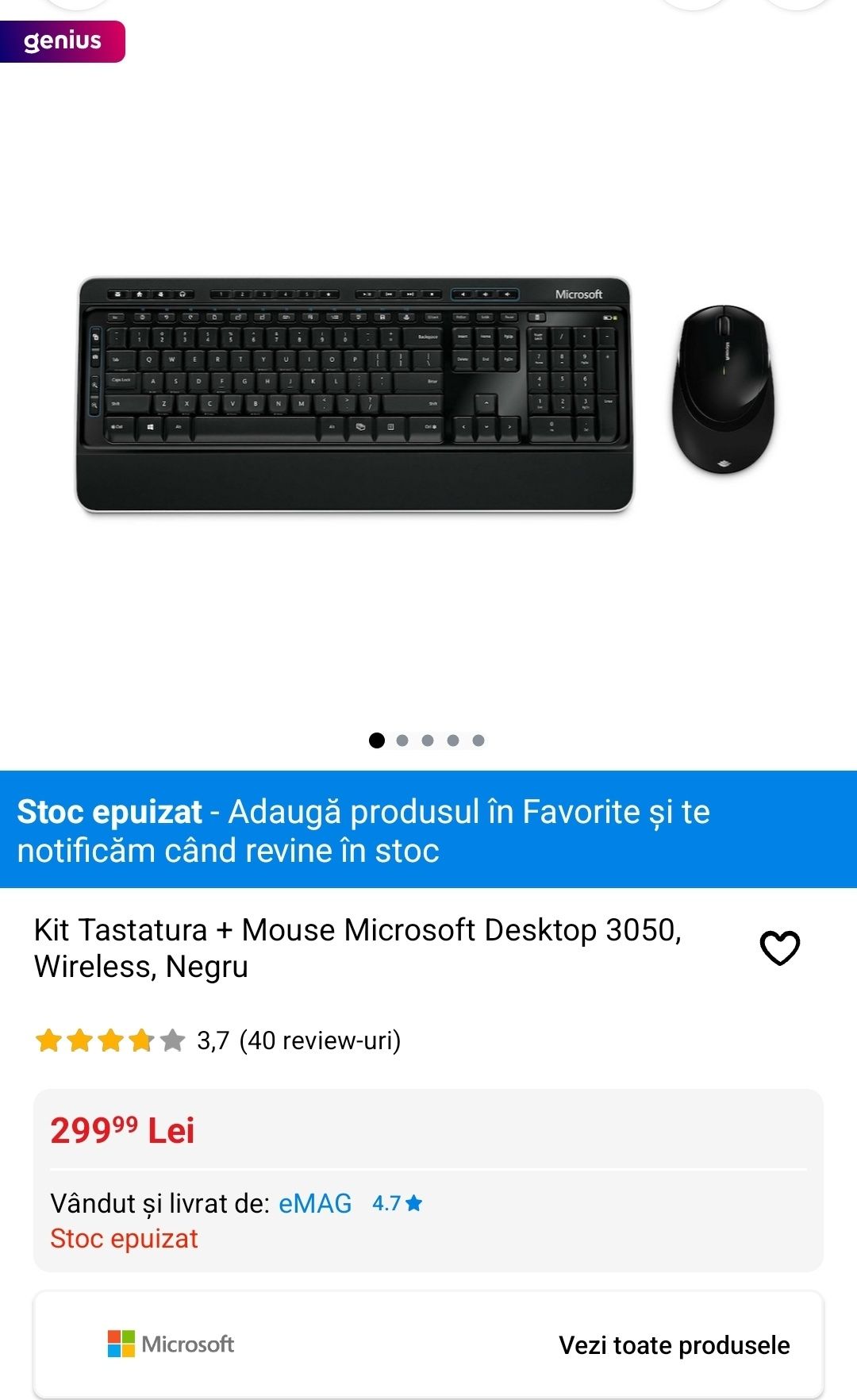 Kit tastatura + mouse Microsoft Desktop 3050, Wireless, Negru