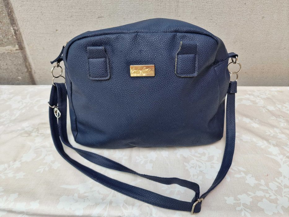 Carla Faustini, poseta dama, geanta messenger, piele ecologica, Blue