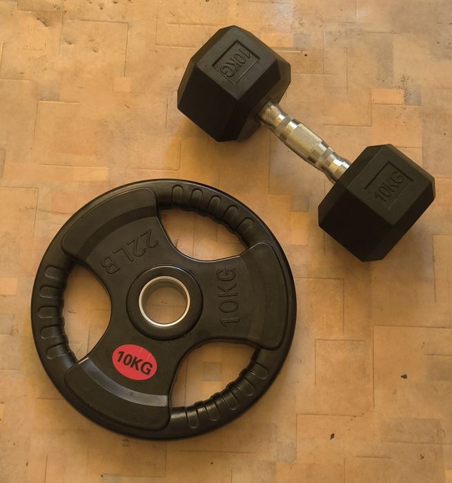 Гантели (10кг, 15кг) почти новые, блины 10кг