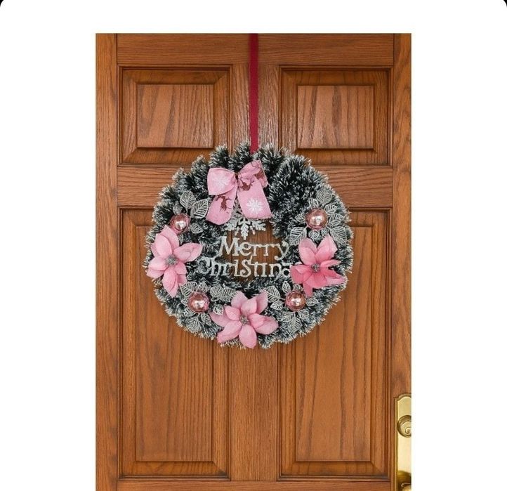 Coroniță Decorativă de Crăciun 40cm, cu Funda Globuri și Flori