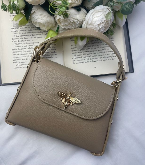 poșetă din piele naturală taupe