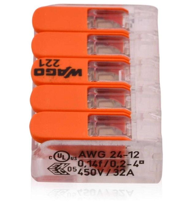 Клеми -Wago: КУТИЯ с 25 бр. с 5 проводни - 23 лв.