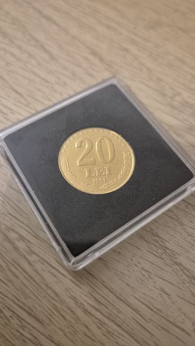 Moneda 20 lei 1991, editie speciala placata cu aur si rodiu, noua