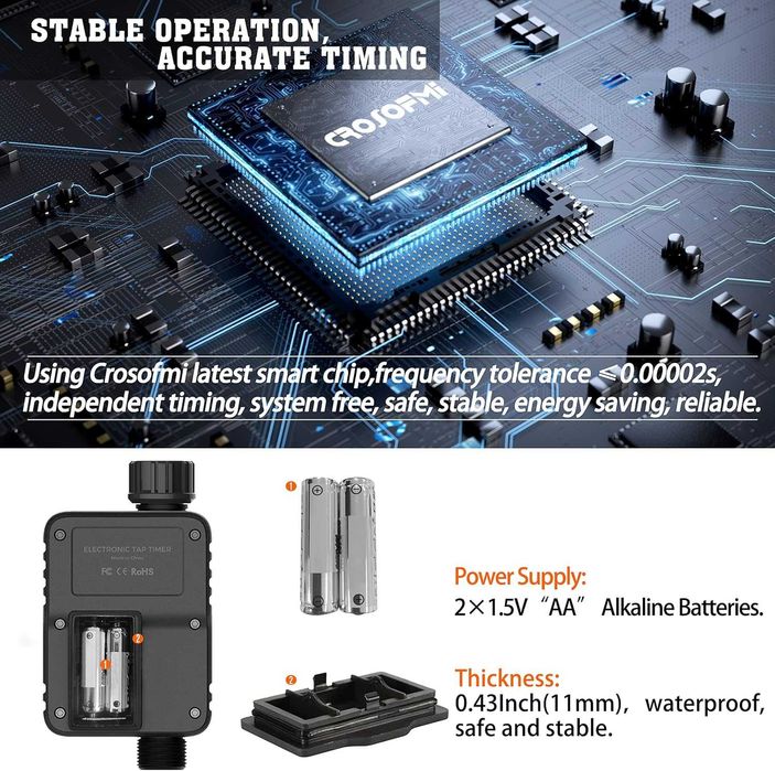 CROSOFMI Напоителен компютър с голям дисплей, Rain Delay и Child Lock