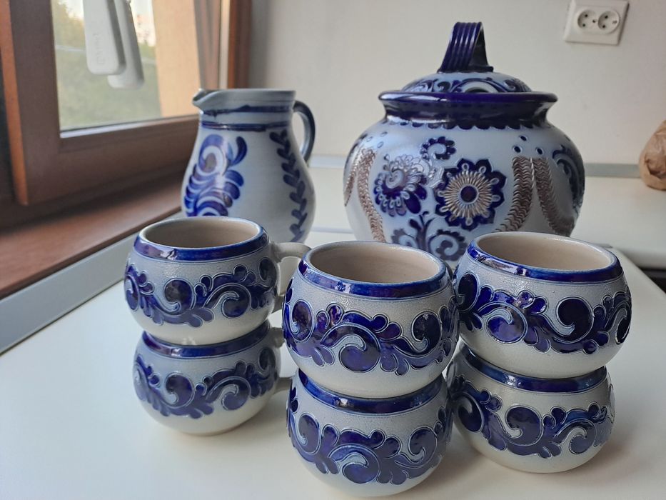 Set de punch vintage, vaza si tava din piatra