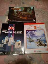 Puzzle 3D dinozaur T-rex, 2 elicoptere, Tower Bridge