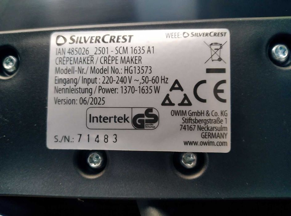 Електрически котлон плоча за палачинки, катми Silver Crest 1370-1635в