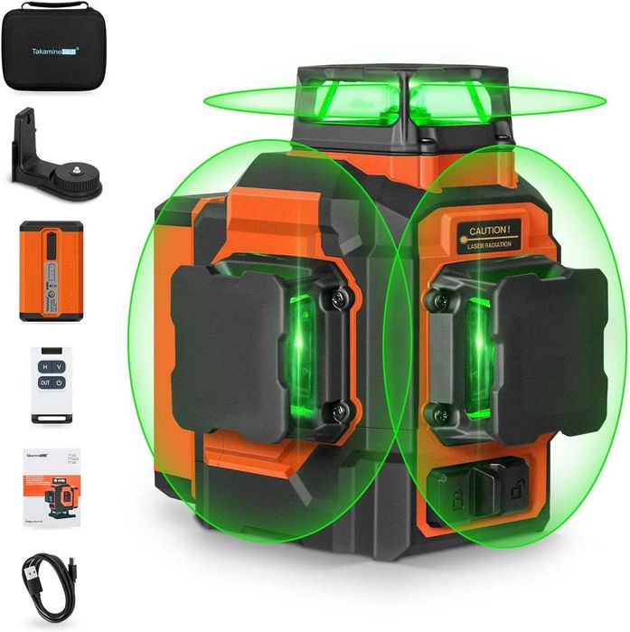 TakamineTech 3D зелен лазерен нивелир 12 линии с дистанционно