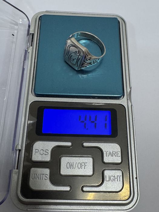 Inel argint 835 vechi,  Art Nouveau cu sigiliu monograma.