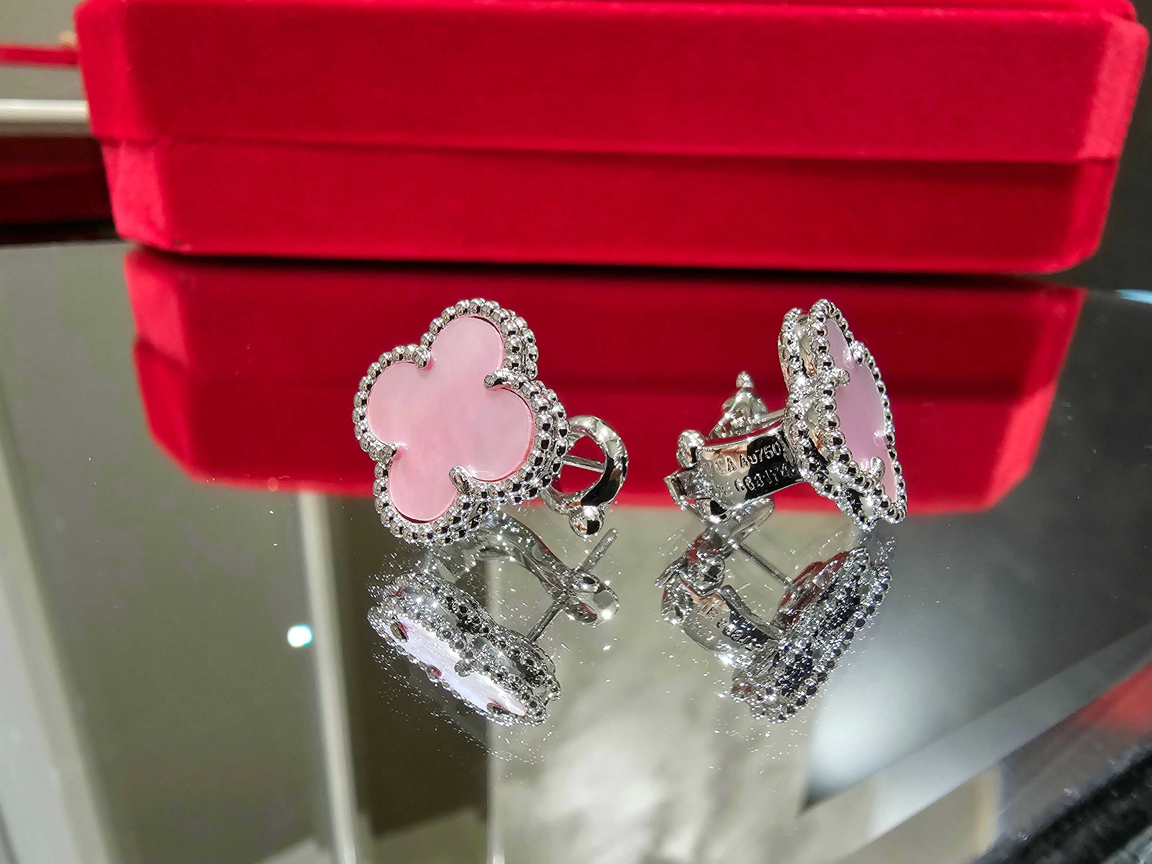 Van Cleef & Arpels VCA Silver Pink Opal Vintage Alhambra Дамски Обеци