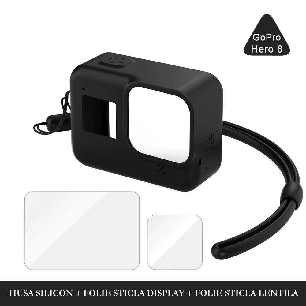 Husa silicon + folie sticla display (2) camera GoPro 8 Hero 8 Black
