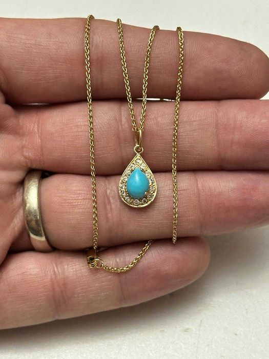 LANT lung + PANDANTIV AUR 14K + Turquoise - Vintage - 4.4g - 390lei/gr