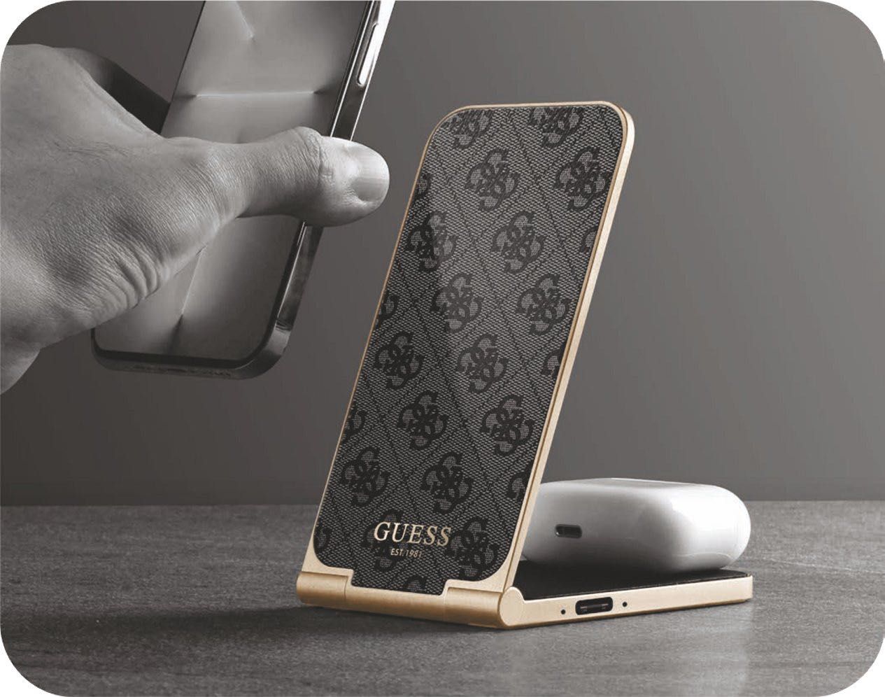 Безжично зарядно GUESS 4G Pattern 2в1 15W