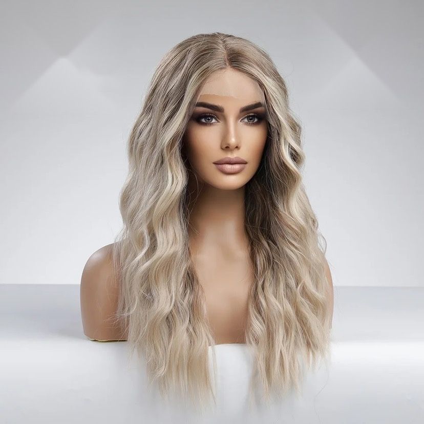 Peruca R55 Blonda Gri Front Lace Ombre Silver blond platinat