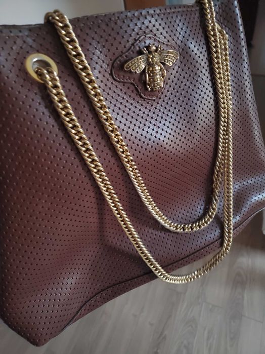 Geanta Musette, modelul Bee shopper, maro