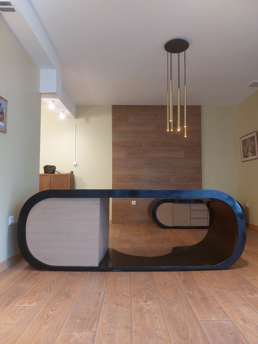 Луксозно Офис Обзавеждане Бюро Goggle desk Плътен МДФ Черен Лак Шкаф