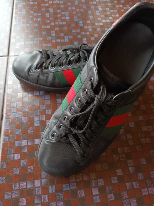 Gucci Ace Sneakers with Python Embossed Panel in Black Leather