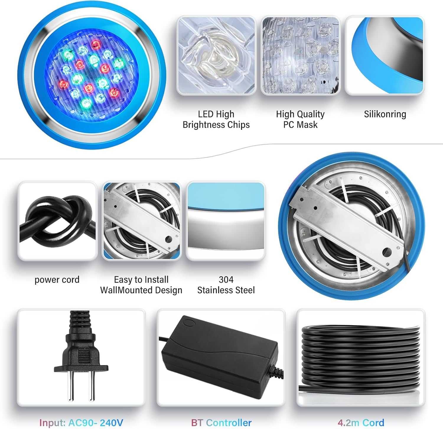 НОВО! LED RGB осветление за басейн с App управление 54W