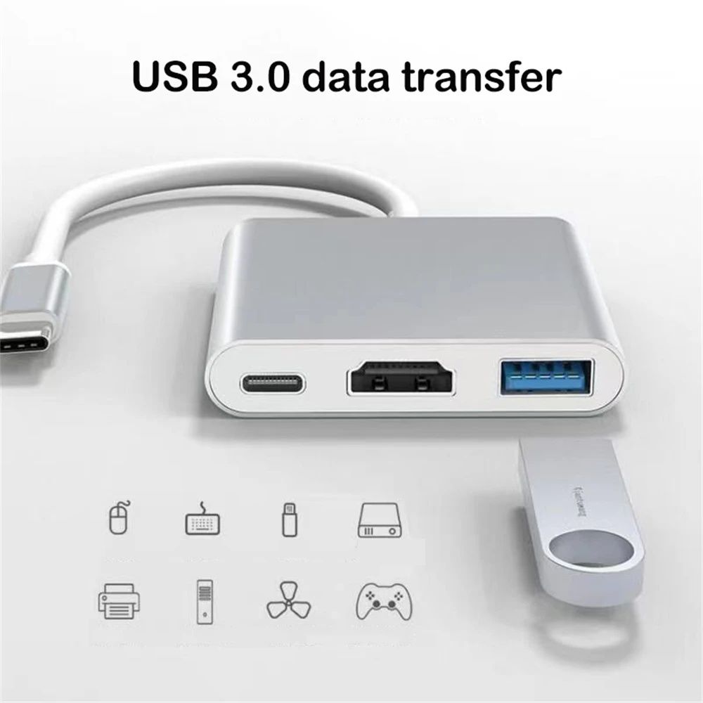 Adaptor 3în1 Tip-C: HDMI, USB și încărcare rapidă într-un singur dispo