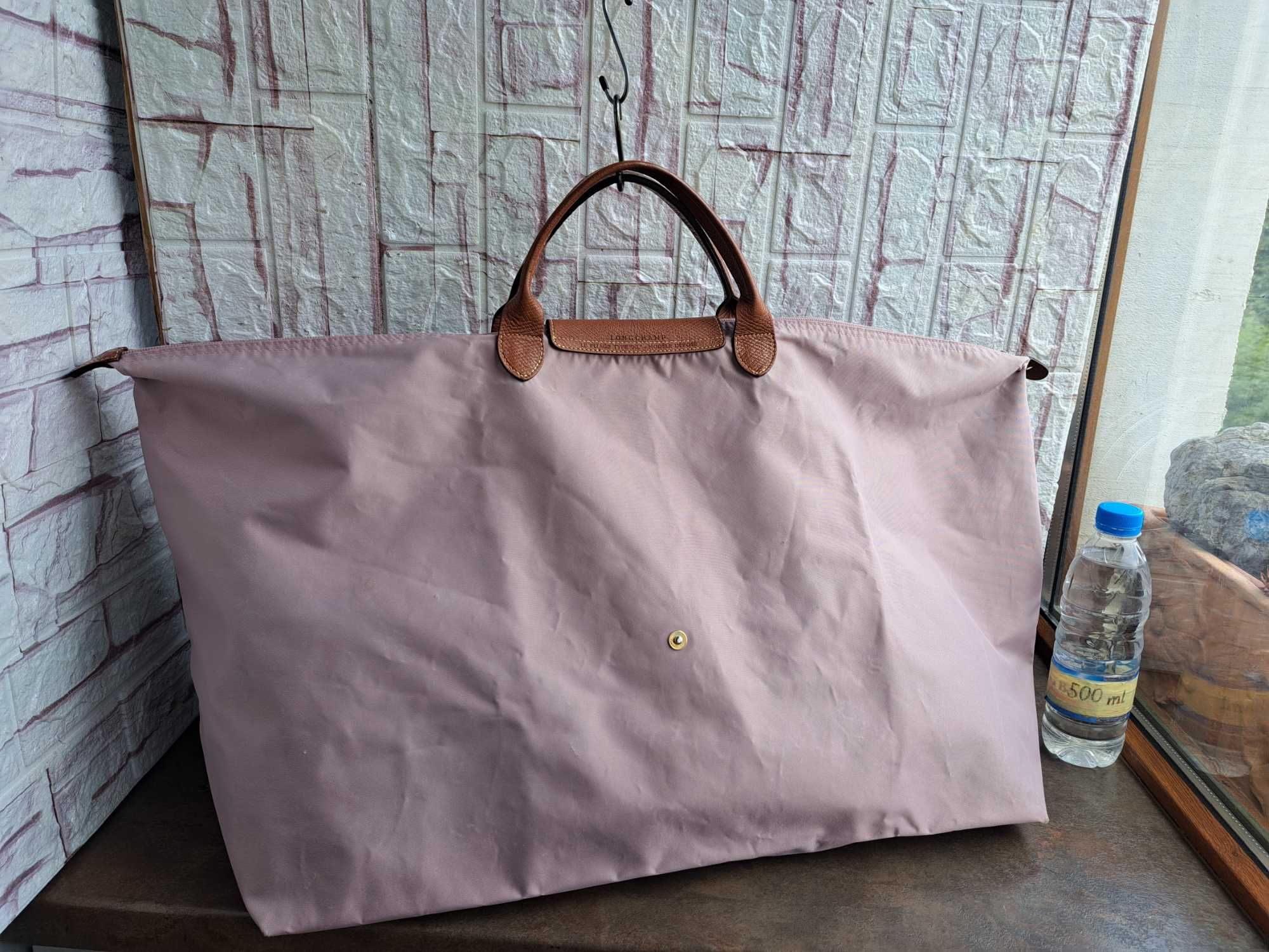 дамска чанта,голяма розова торба Longchamp,пътна чанта