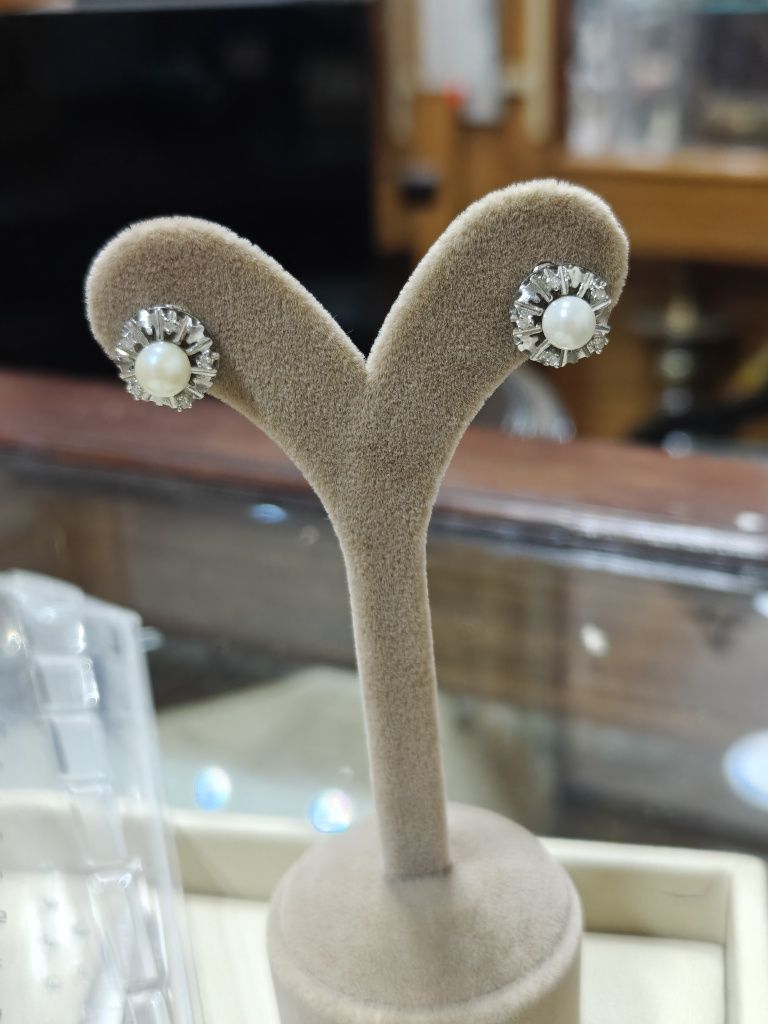 Cercei cu perla aur 14k 4.15gr  cu diamante naturale (r)