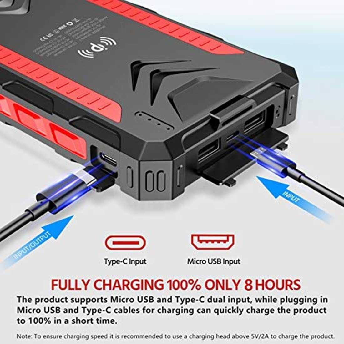 Мощна соларна батерия 38800mAh с безжично зарядно устройство Qi