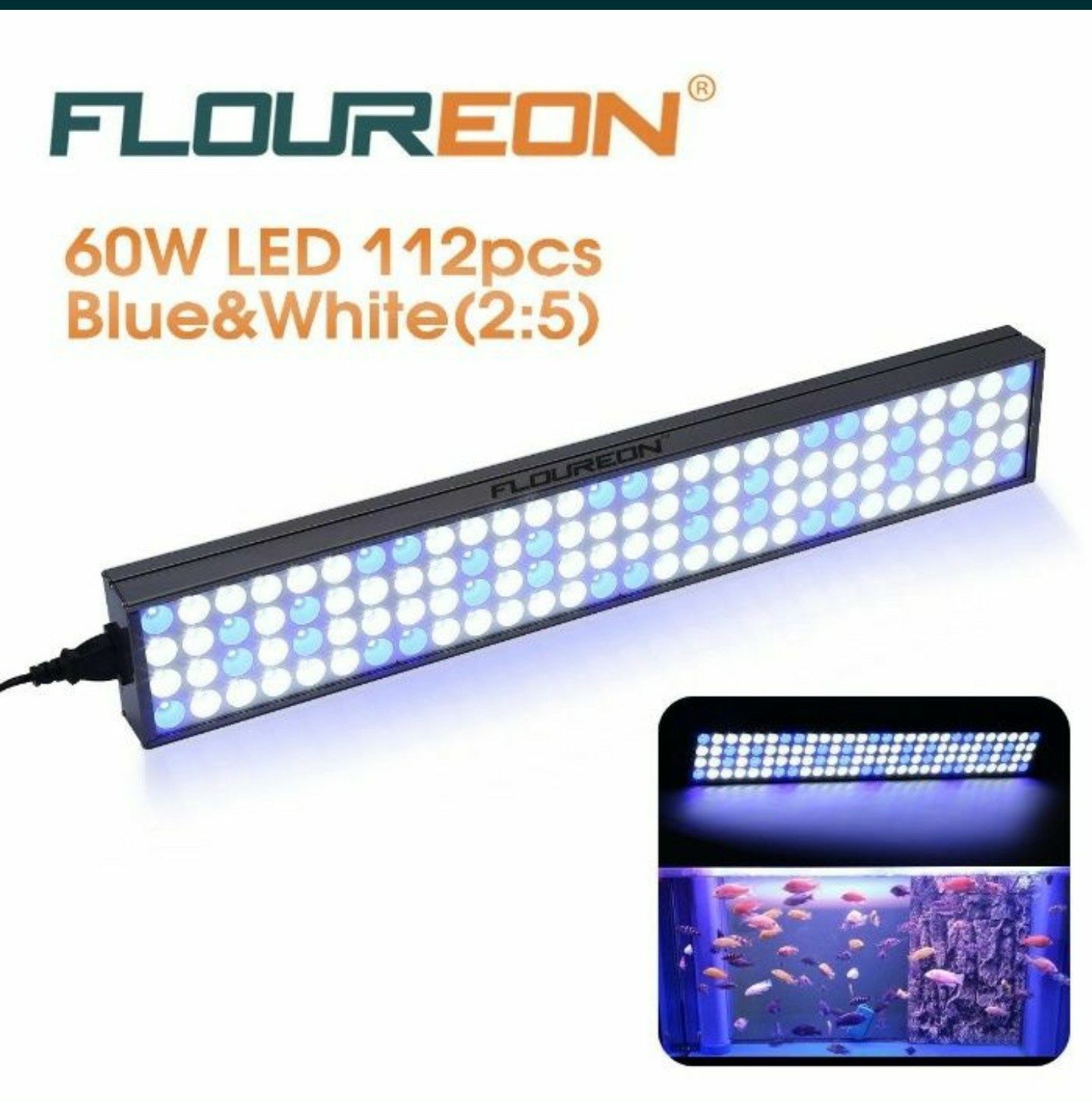 Lampa led acvariu 60 cm 112 leduri alb+albastru 60W/240V