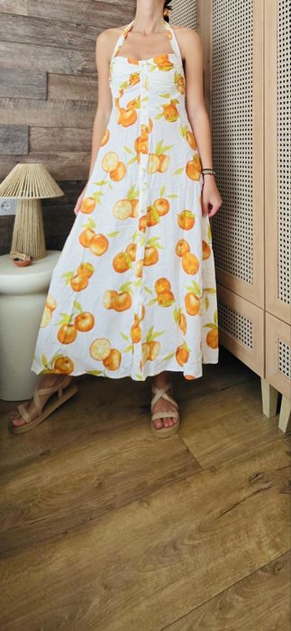 Rochie lunga imprimeu portocale Zara