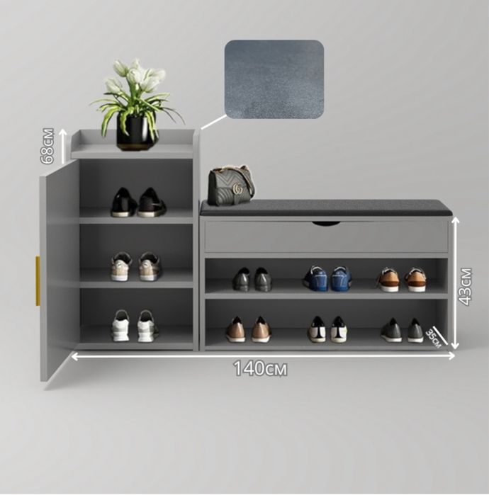 Тумба для обуви PL01, 140x35x68 см, темно-серый