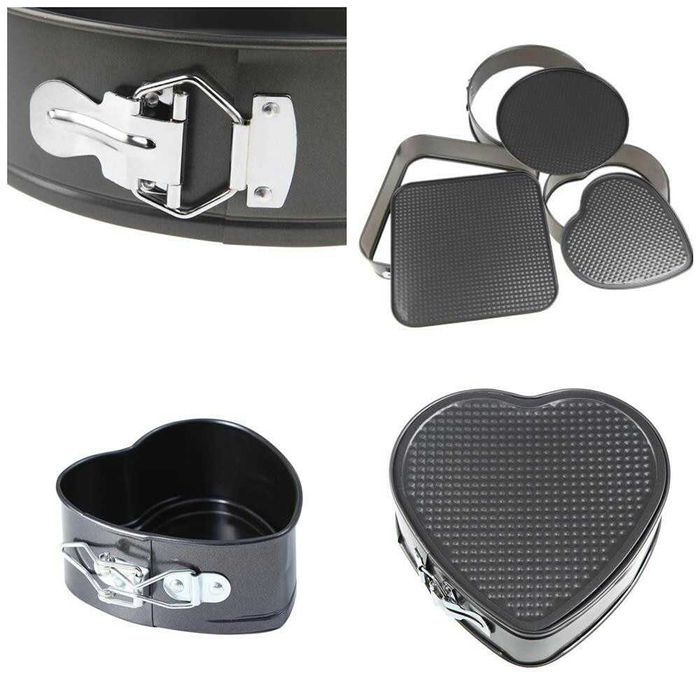 Set 3 Tavi de copt, Otel Carbon, Forma Inima, Rotunda, Patrata, Negru