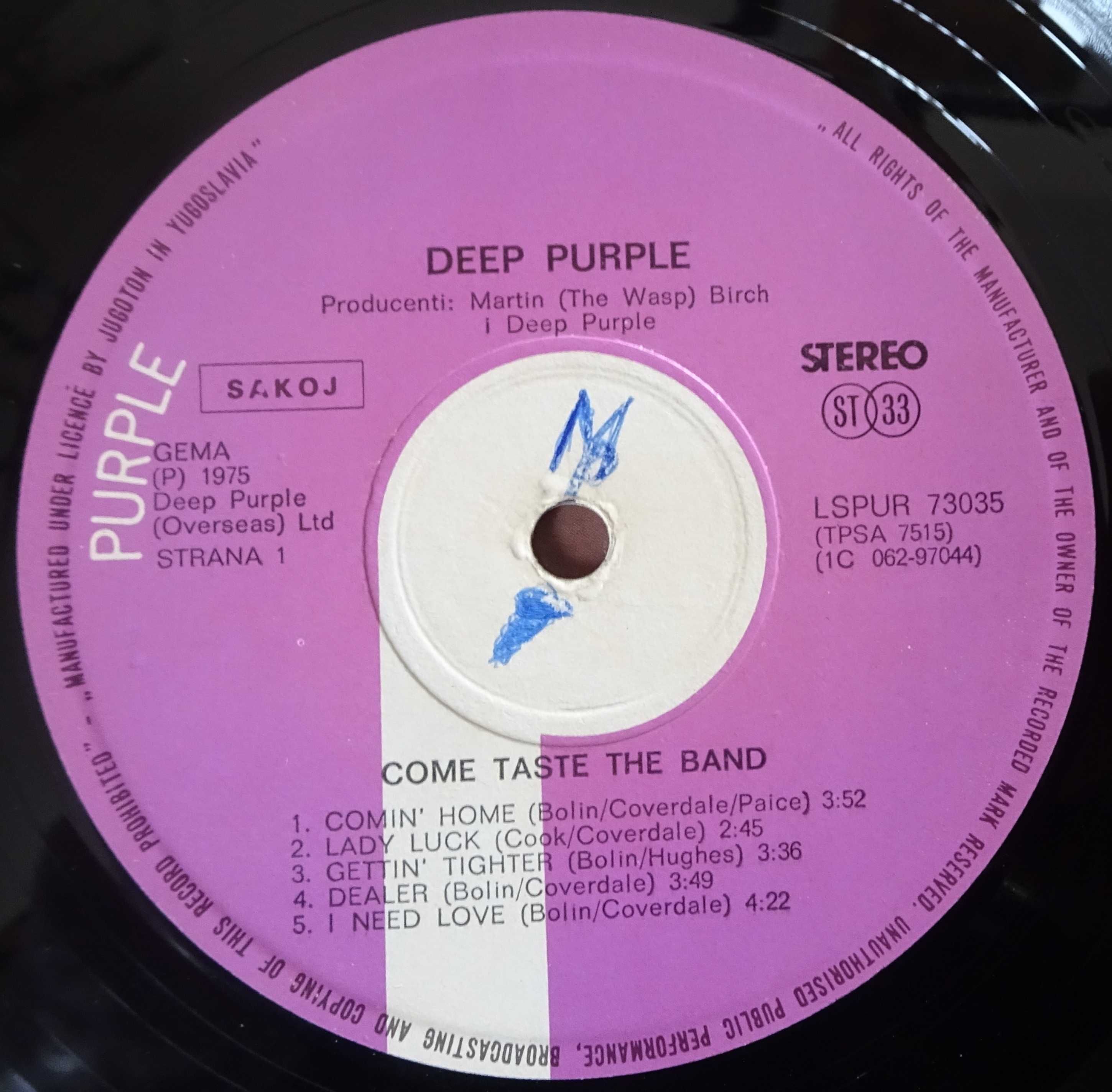 Плоча Deep Purple – Come Taste The Band, 1975 (югославско издание)