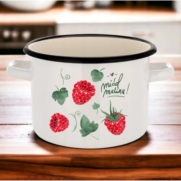 Oala din otel emailat lucios, crem, 16cm, 2l, Malina, Florina