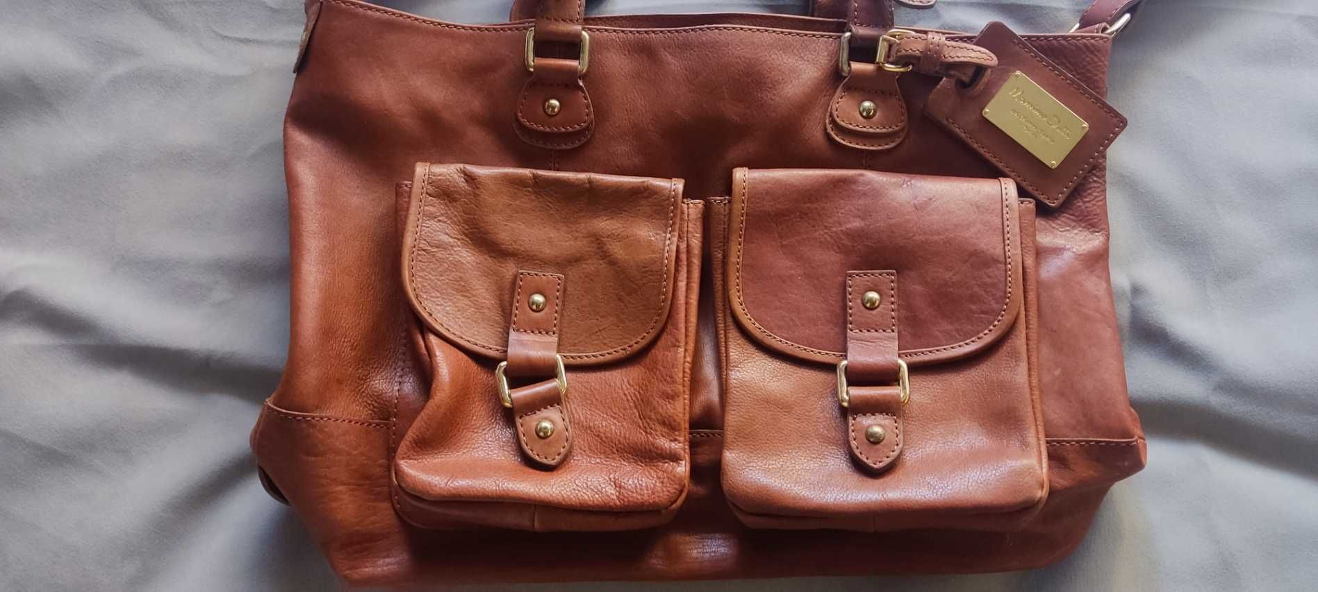 Дамска чанта от естествена телешка кожа Massimo Dutti 40 см широчина
