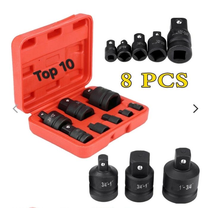 Вложки 1/2 ударни дълбоки. Ударно гедоре. Комплект преходници.