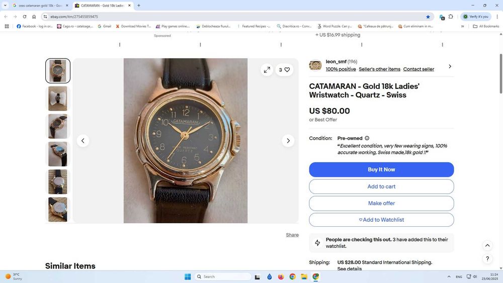 ceas Catmaran aur 18 k water resist swiss quartz