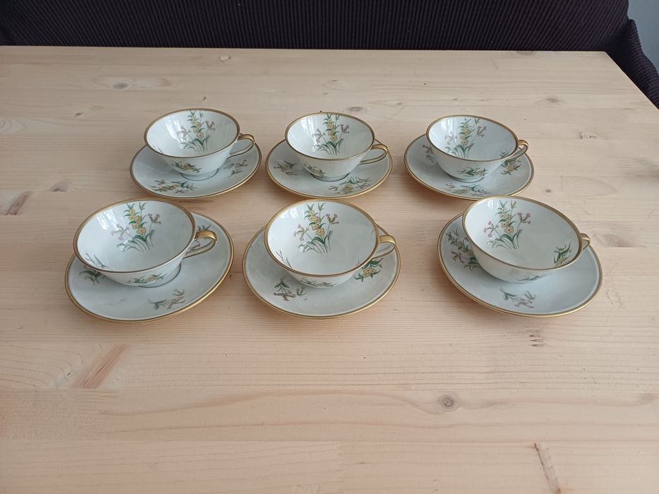 Set 6 cescute si farfurioare portelan Weimar, servire cafea, vintage