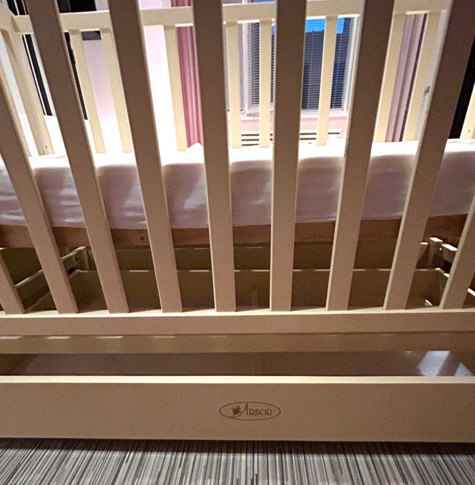 Бебешко легло люлка с чекмедже + матрак, 70/140 см, от дървесина