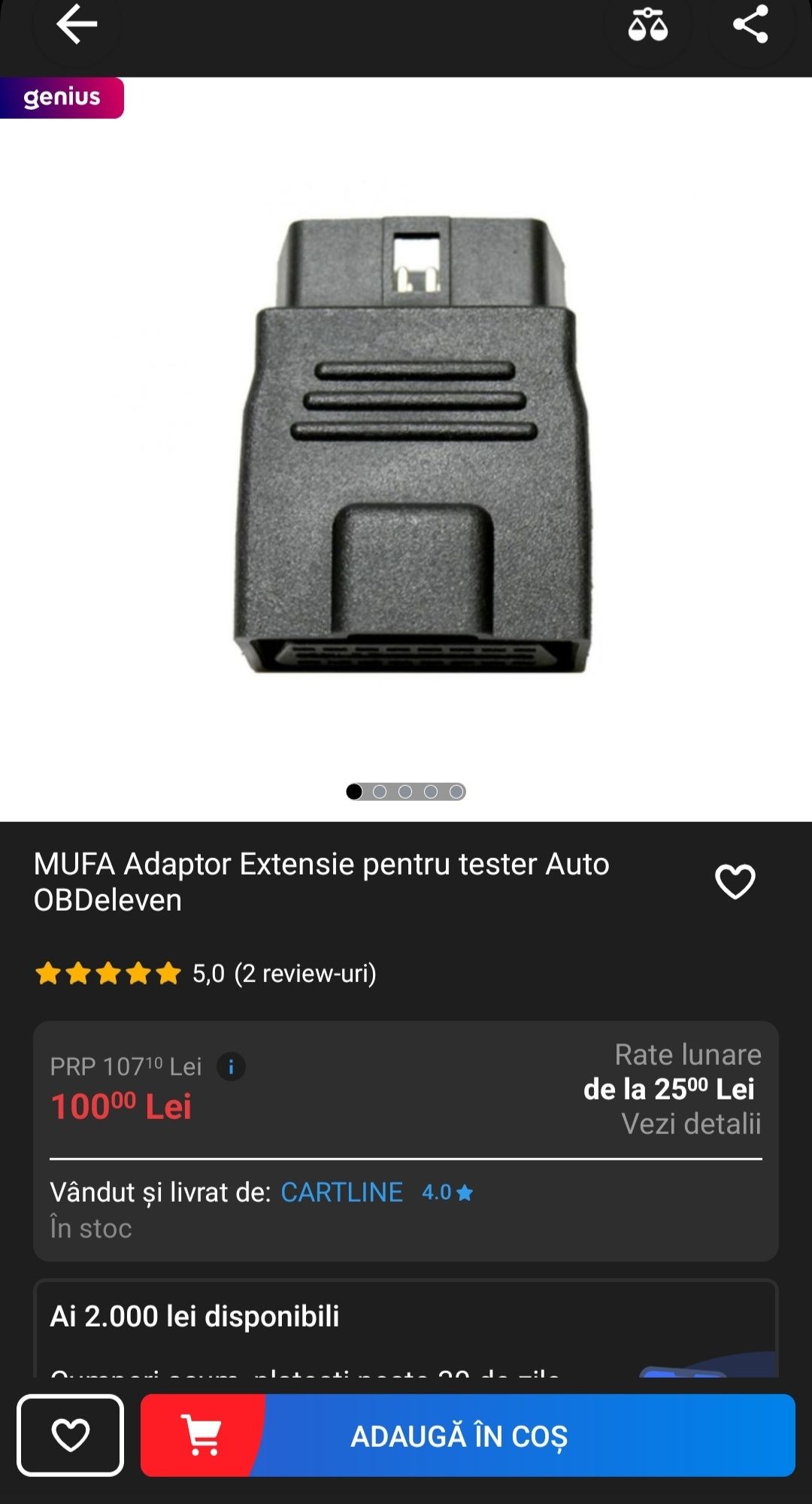 Mufa adaptor extensie pentru tester auto OBD 16 pini Konnwei Icar Pro