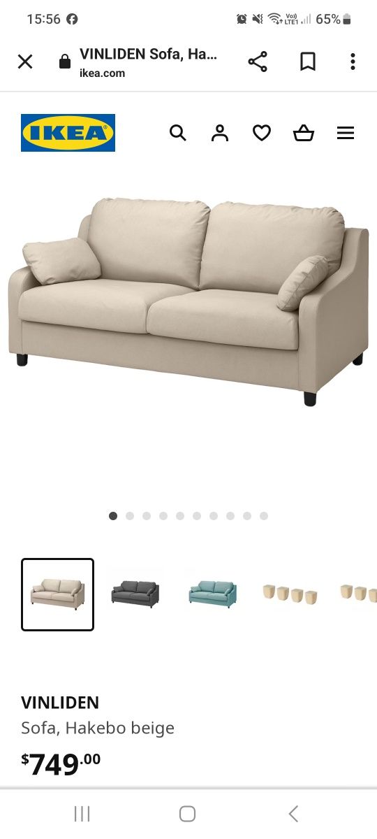 Husa canapea 2 locuri VINLIDEN  Ikea noua culoare crem/bej