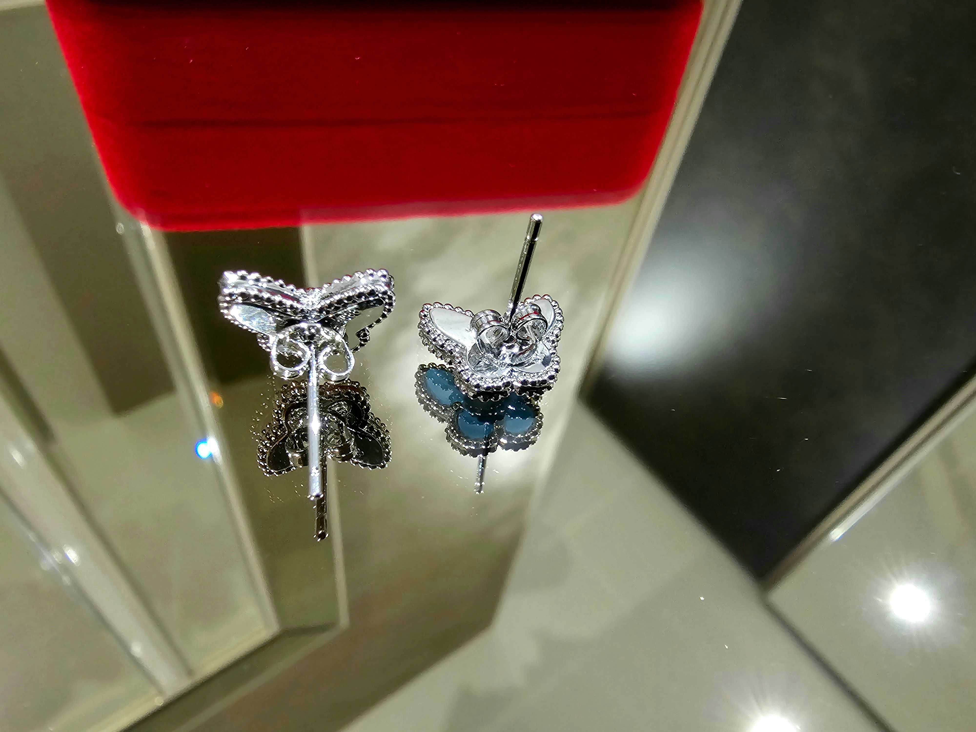 Van Cleef & Arpels VCA Silver Turquoise Sweet Butterfly Дамски Обеци