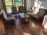 Set canapele și fotolii pentru living + masa, lemn masiv