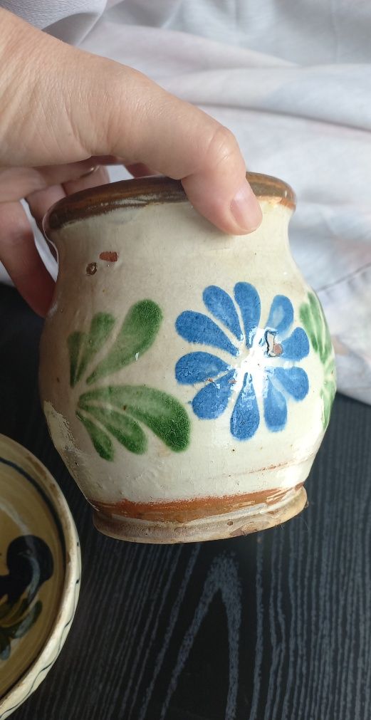 Blid si ulcica din ceramica smaltuita veche