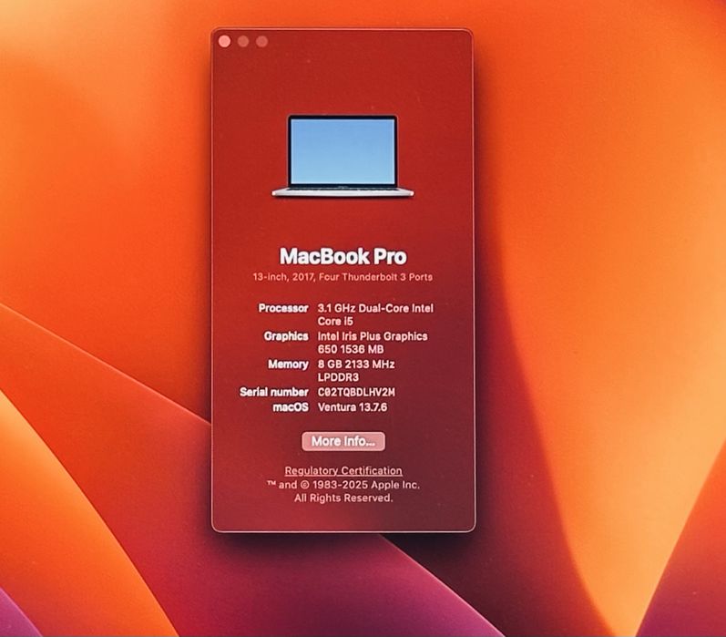 Macbook Pro 13 inch 2017 A1706 91% battery