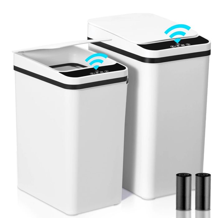 Coș de gunoi baie cu senzor 2 buc, alb, IPX5, capac automat