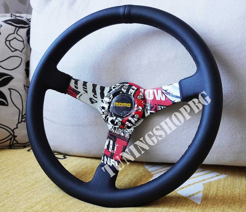 Уникален кожен спортен волан 350 мм с Хидро дип ! Тунинг! ПРОМО!