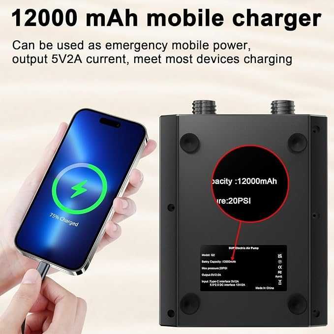 FIETODK Електрическа, акумулаторна SUP помпа 12000mAh