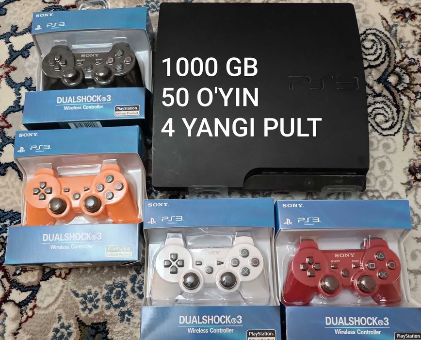 Sony PlayStation 3 slim 1000gb 50o'yin 4pult