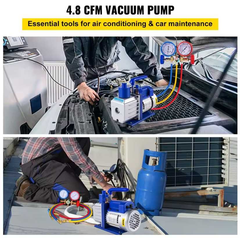 VEVOR Вакум Помпа с манометри за климатична система 120 л/м