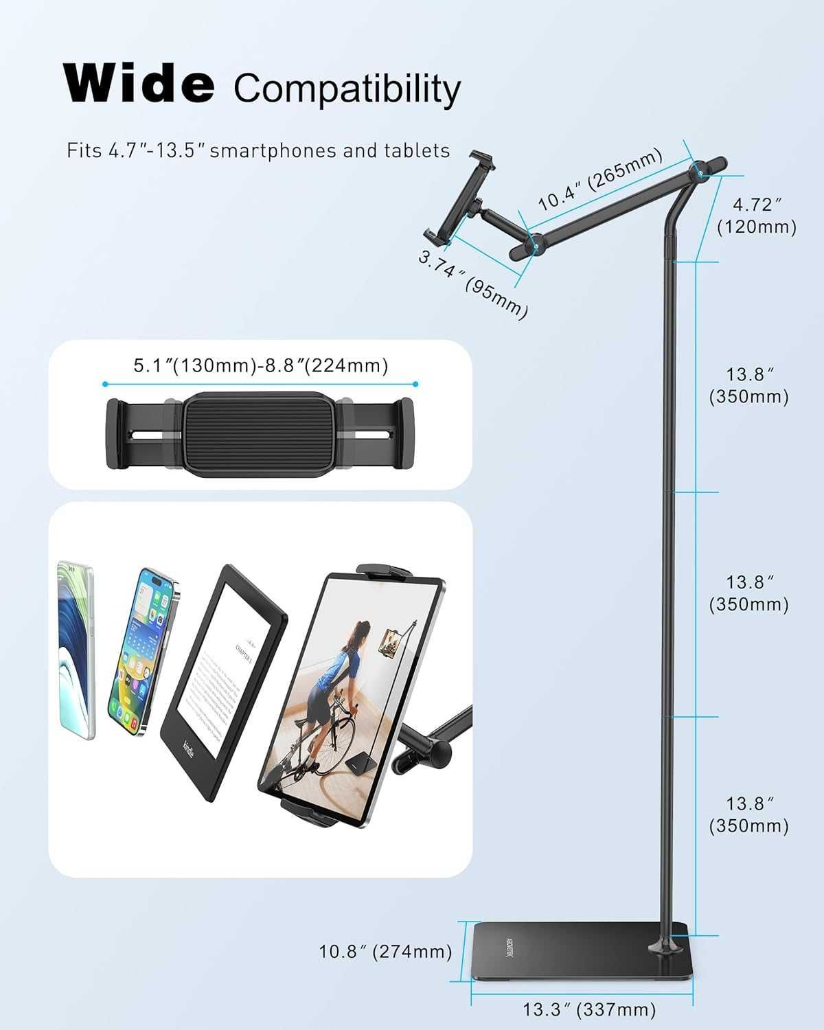 Подова стойка за таблет и телефон AboveTEK, ротация на 360°,4,7"-13,5"